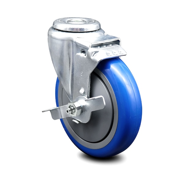 5 Inch Blue Polyurethane Wheel Swivel Bolt Hole Caster with Brake SCC